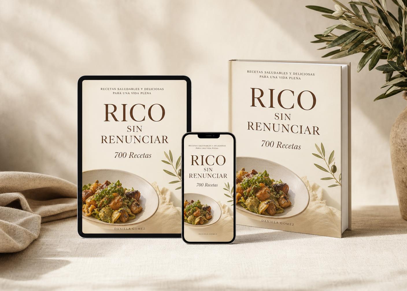 Rico Sin Renunciar en tablet, smartphone y portada del ebook
